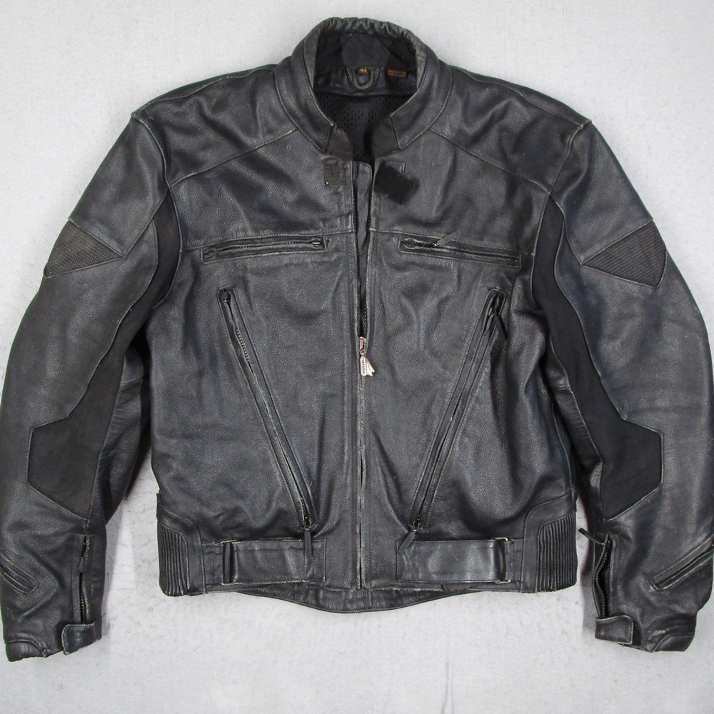 Hein Gericke Speedware Black Leather Motorcycle Jacket Mens 44 Vented Biker